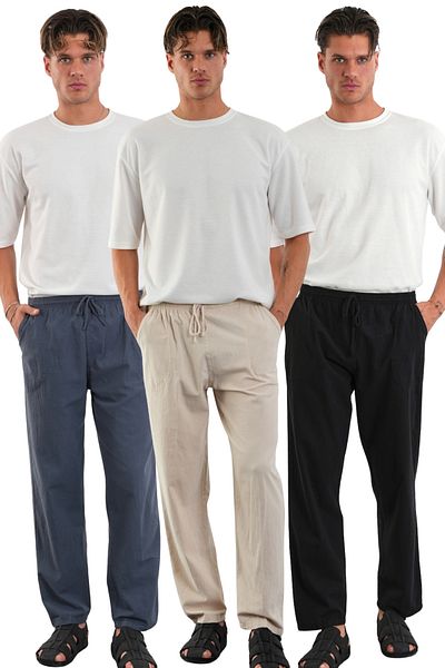 Redline Defy Men's Comfortable Fit Linen Look Trousers Smoked-Beige-Syh