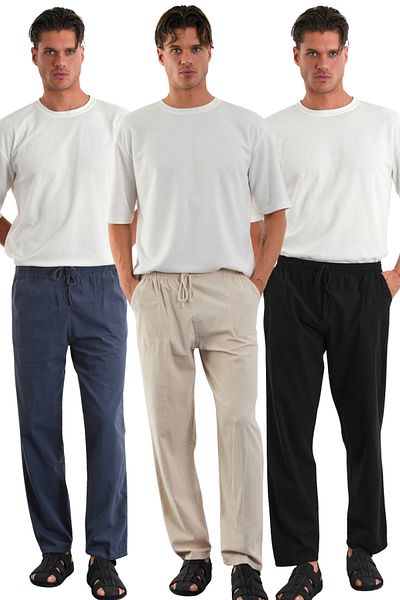 Redline Defy Men's Comfortable Fit Linen Look Trousers Navy-Beige-Syh