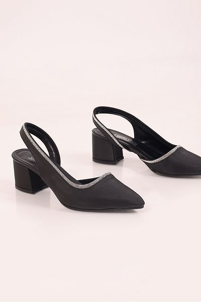 SHOESSHOPS Open Back Stone Women's Thick Heeled Shoes