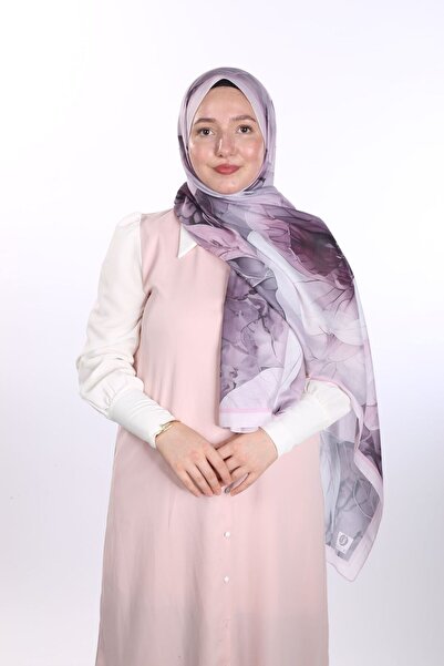 de LUNA شال منقوش بالزهور باللون الرمادي الليلكي - دي لونا