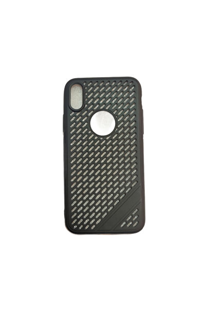 OEM Θήκη συμβατή με iPhone XS, μαύρη σιλικόνη με οπές, με ασημί γκλίτερ φύλλο