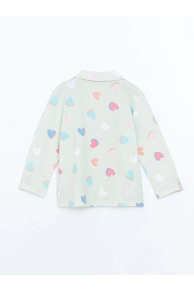 LC Waikiki Lcw Kids Green Resort Collar Printed Girls' Sleepwear Top