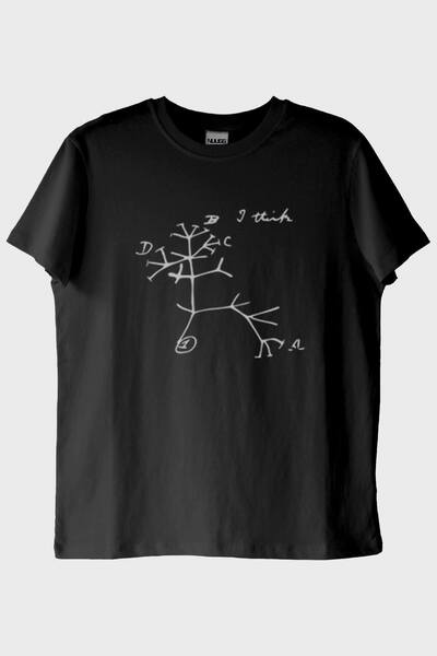 NUUGG I Think Baskılı Evrim Ağacı Tasarımlı Siyah Tişört (XS / Siyah)