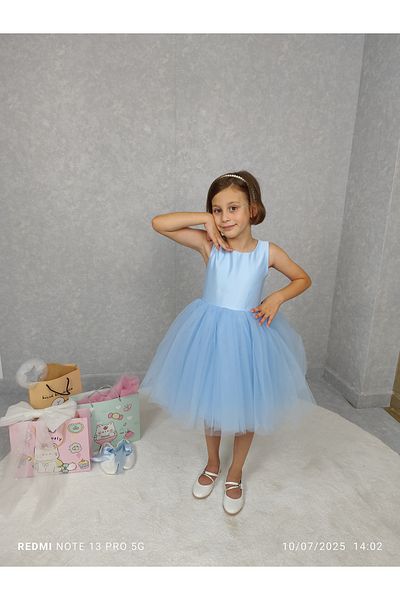 MadyaButik Βραδινό φόρεμα Girl Island Model Μπλε φόρεμα