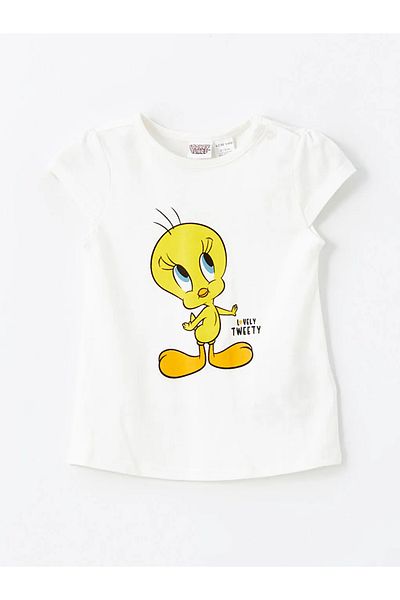 LC Waikiki Lcw kids ecru bicycle collar tweety printed girl's pajama set