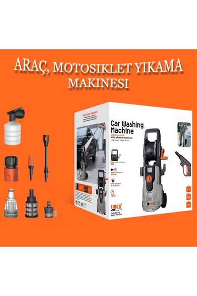 Dynego Basınçlı 1100W Motosiklet ve Araç Yıkama Makinesi 60 Bar 8 Metre Hortu...