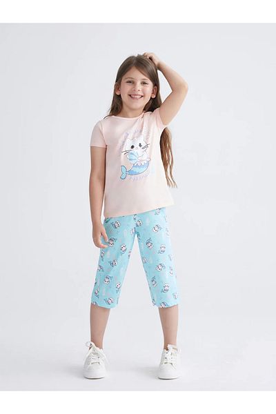 LC Waikiki Lcw Kids Pink Printed Girl's Shorts Pajamas Set