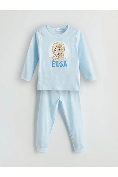 LC Waikiki Lcw Kids Blue Crew Neck Elsa Printed Girls' Pajamas Set