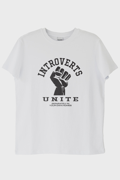 Generic Brand Introverts Unite Printed Humorous White T-Shirt (L / White)