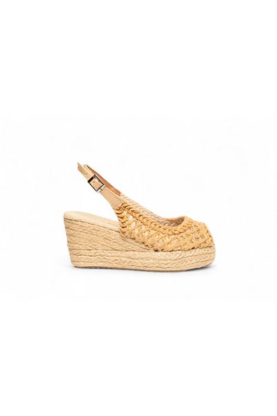 Kartezyen New Season Imported Quality Hazelnut Toe Cap Straw Detailed Wedge Heel Shoes