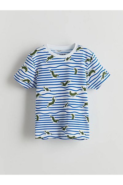LC Waikiki Lcw Kids White Printed Combed Cotton Boy's Pajama Top