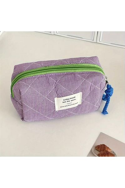Accessories Hei Purple Gingham Pencil Case Mini Makeup Bag 15X9 cm