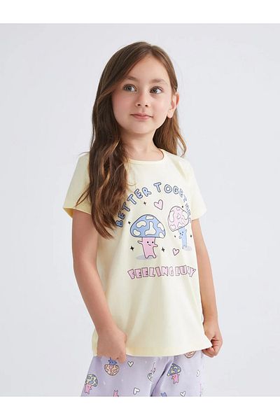LC Waikiki Lcw Kids Yellow Printed Girls' Shorts Pajama Set