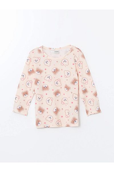 LC Waikiki Lcw Kids Ecru Crew Neck Printed Girl's Pajama Set