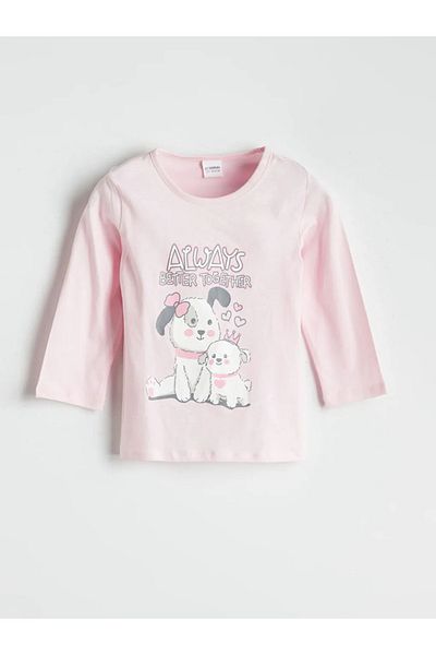 LC Waikiki Lcw Kids Pink Crew Neck Printed Girls' Pajamas Set