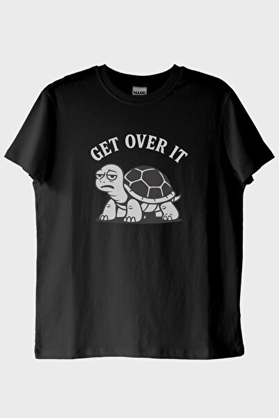 Generic Brand Get over It Turtle Printed Black T-Shirt (XXL / Black)