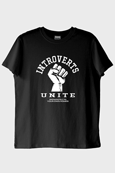 Generic Brand Introverts Unite Printed Humorous Black T-Shirt (L / Black)