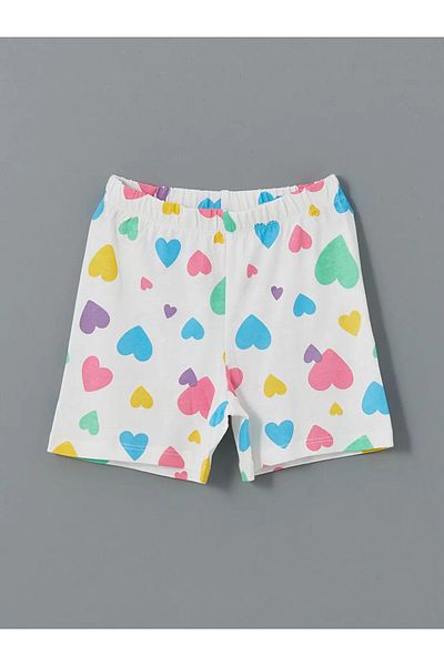 LC Waikiki Lcw Kids White Elastic Waist Printed Girls Pajama Shorts