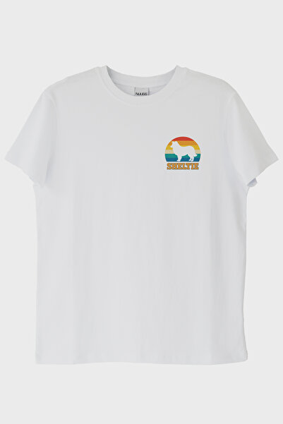 NUUGG تي شيرت أبيض بتصميم كلب ريترو مطبوع من شيلتي (L / أبيض)