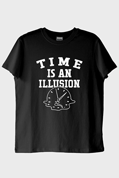 Generic Brand Time Is an Illusion Printed Minimalist Black T-Shirt (L / Black)