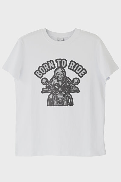 Generic Brand Born to Ride Motorcycle Themed Printed White T-Shirt (m / White)