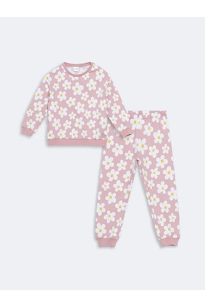 LC Waikiki Lcw Kids Pink Crew Neck Floral Girls Pajama Set