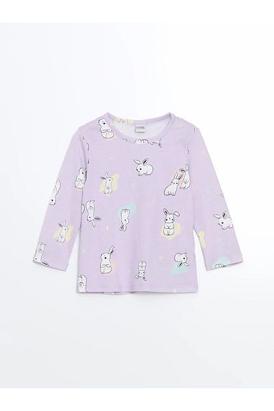 LC Waikiki Lcw Kids Lilac Crew Neck Long Sleeve Printed Baby Girl Pajamas Set