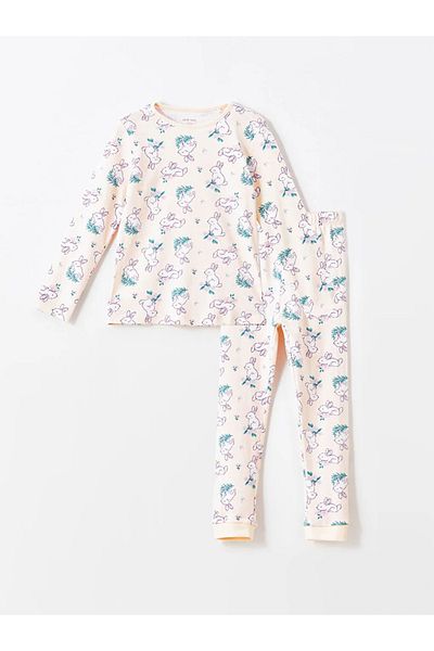 LC Waikiki Lcw Kids Pink Crew Neck Printed Long Sleeve Girls Pajamas Set
