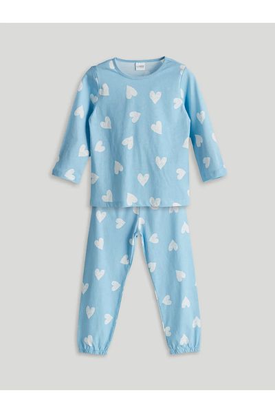 LC Waikiki Lcw Kids Blue Heart Printed Girl's Pajama Set
