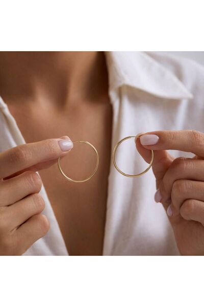 Sembol Gold 14K Altın Halka Küpe 1,2 mm 3.2 cm GİZLİ KİLİT