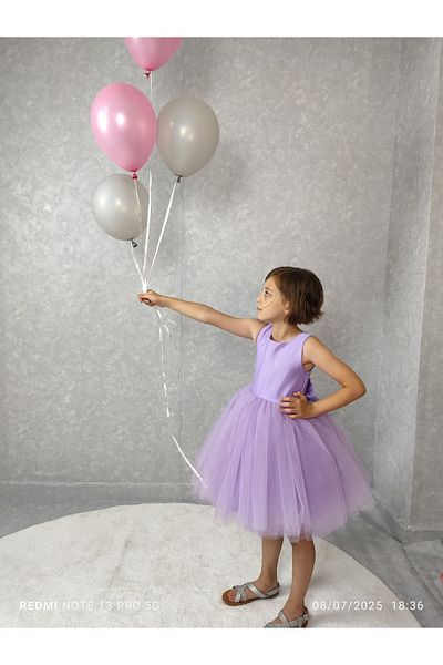MadyaButik Girl's Island Model Evening Dress Lilac Dress