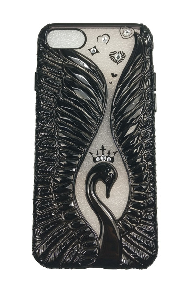 OEM Carcasă compatibilă cu iPhone 7, design Black Swan cu pietricele, 3D