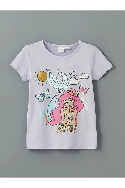 LC Waikiki Пижамен комплект с шорти и къси панталони LCW Kids с щампа на русалка Ариел в лилав цвят