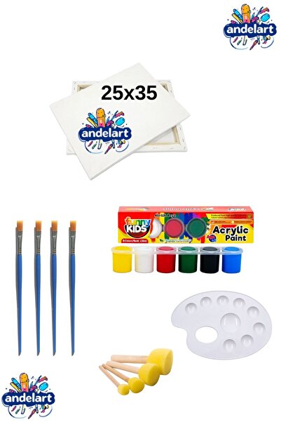 andelart Akrilik Boya Seti Başlangıç Seti, Çocuk Boyama, Fırça, Tuval Full Set
