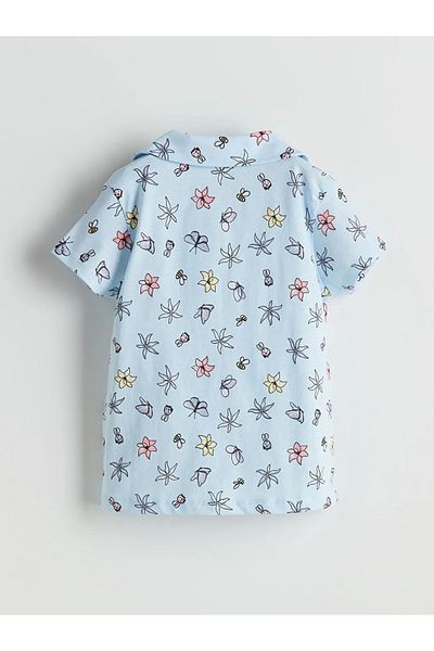 LC Waikiki Lcw Kids Blue Shirt Collar Floral Girl Pajama Top