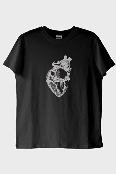 Generic Brand Minimalist Printed Black T-Shirt with Heart Anatomy Illustration
