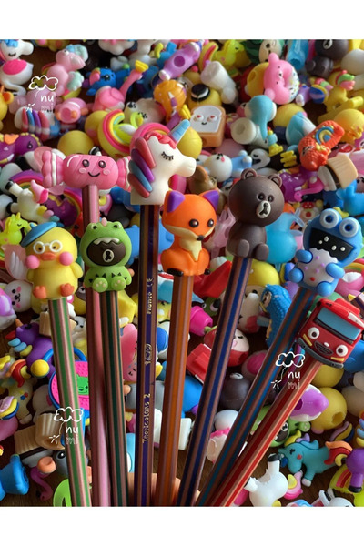 DİGİFULL 50 Adet Sevimli Kalem Süsü,silikon Sevimli Karakterler, Hediyelik Kalem Başlığı