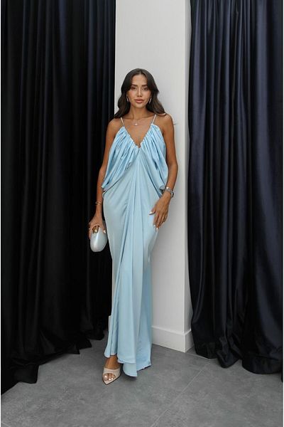 Havoş Baby Blue Satin Surface Volume Dress