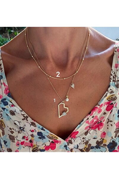 xUPING 1Nolu Altın Kaplama Kalp Charmlı Kolye Kararmaz 14K Rengindedir 45 +4cm