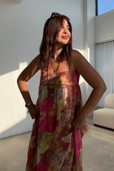 ELVAN TOLON Çiçek Baskılı Tül Elbise