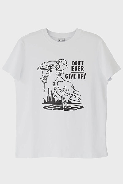NUUGG دون& # 039;t Never Give Up تي شيرت أبيض مطبوع تحفيزي