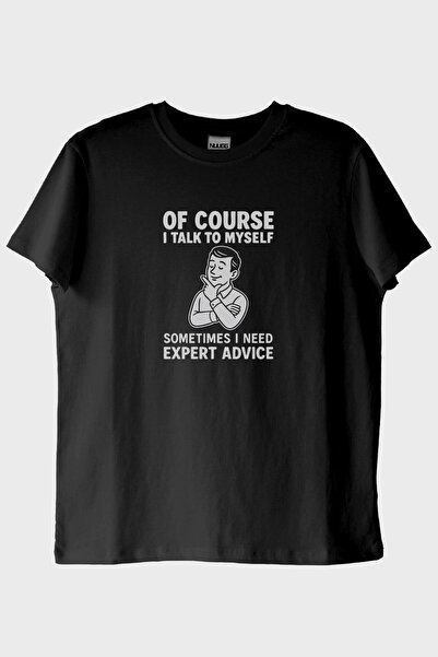 NUUGG بالطبع أتحدث إلى نفسي تي شيرت أسود مطبوع