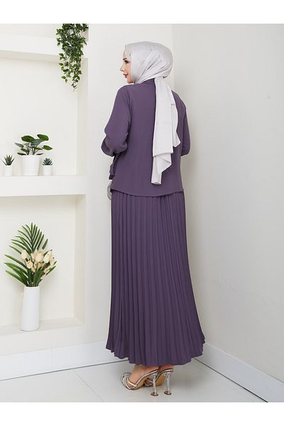 Monchoix Women's Side Tie Plus Size Pleated Skirt Double Suit