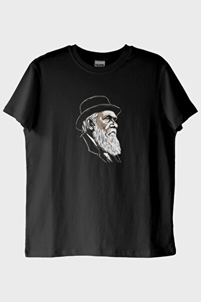 NUUGG تي شيرت أسود بتصميم مطبوع من دارفين بورتريه (S / أسود)