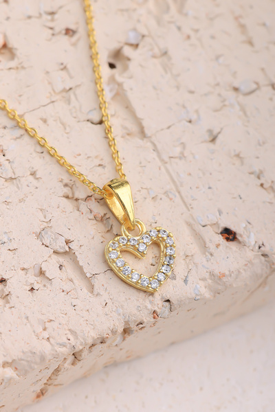 Lucente Jewellery Özel Hediye Kutulu 925 Ayar Altın Gümüş Kaplama Içi Boş Kalp Kolye