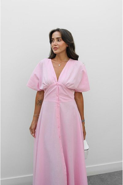 Havoş Pink Wong V-Neck Linen Dress