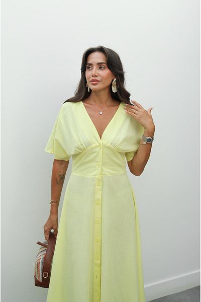 Havoş Yellow Wong V-Neck Linen Dress