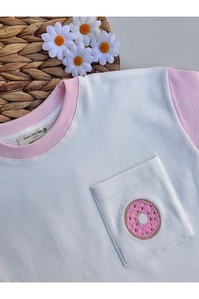 Mama Miel Baby Tricou oversize cu buzunare brodate cu gogoși - 100% bumbac