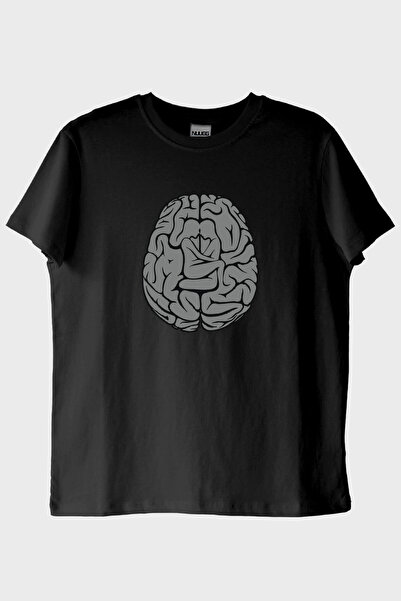 NUUGG تي شيرت أسود مطبوع عليه رسومات الدماغ