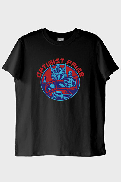 NUUGG تي شيرت أسود مطبوع بتصميم روبوت من OPTIMIST PRIME (L / أسود)